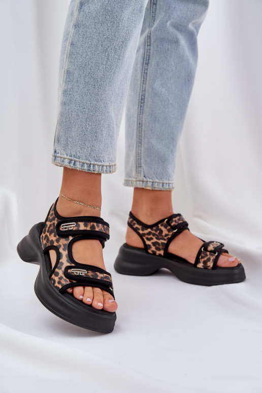 Eko Oda Lengvos basutės su platforma su leopardo kailio raštais rudos spalvos Deniffia