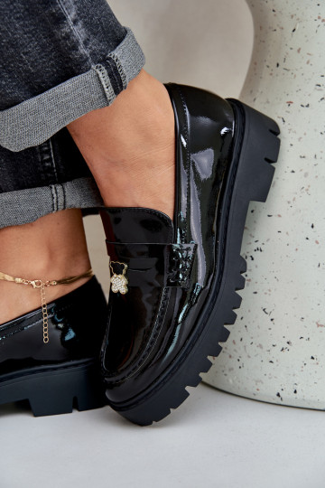 Lakuoti mokasinai Moteriškas Z Przypinką Meškiukai juodos spalvos INulinea