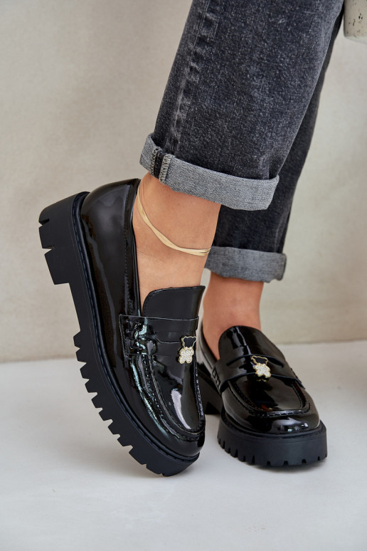 Lakuoti mokasinai Moteriškas Z Przypinką Meškiukai juodos spalvos INulinea Lakuoti mokasinai Moteriškas Z Przypinką Meškiukai juodos spalvos INulinea