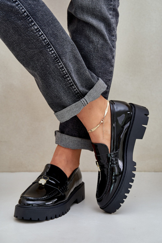 Lakuoti mokasinai Moteriškas Z Przypinką Meškiukai juodos spalvos INulinea Lakuoti mokasinai Moteriškas Z Przypinką Meškiukai juodos spalvos INulinea