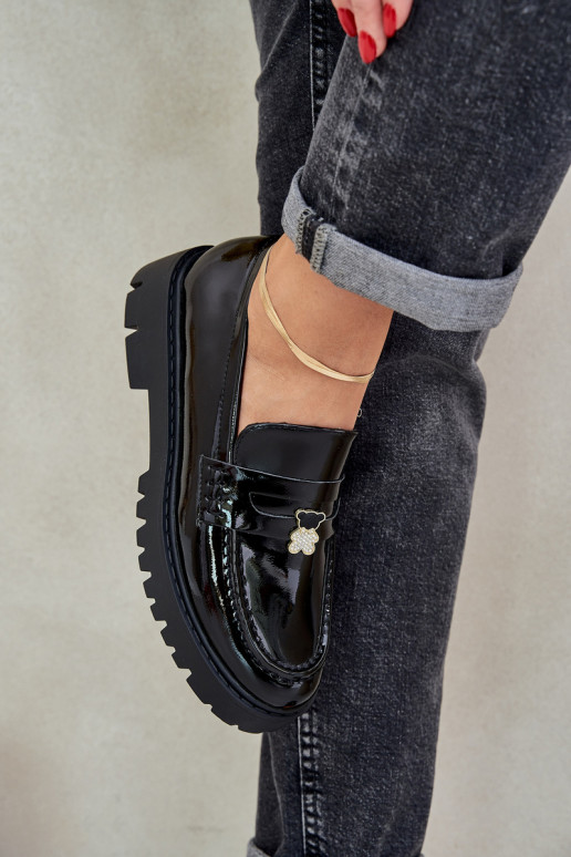 Lakuoti mokasinai Moteriškas Z Przypinką Meškiukai juodos spalvos INulinea Lakuoti mokasinai Moteriškas Z Przypinką Meškiukai juodos spalvos INulinea