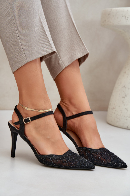 Dekoruotos aukštakulniai bateliai su atviru kulnu juodos spalvos Įjungtanadra