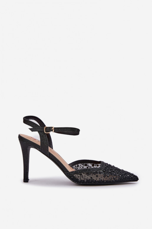 Dekoruotos aukštakulniai bateliai su atviru kulnu juodos spalvos Įjungtanadra