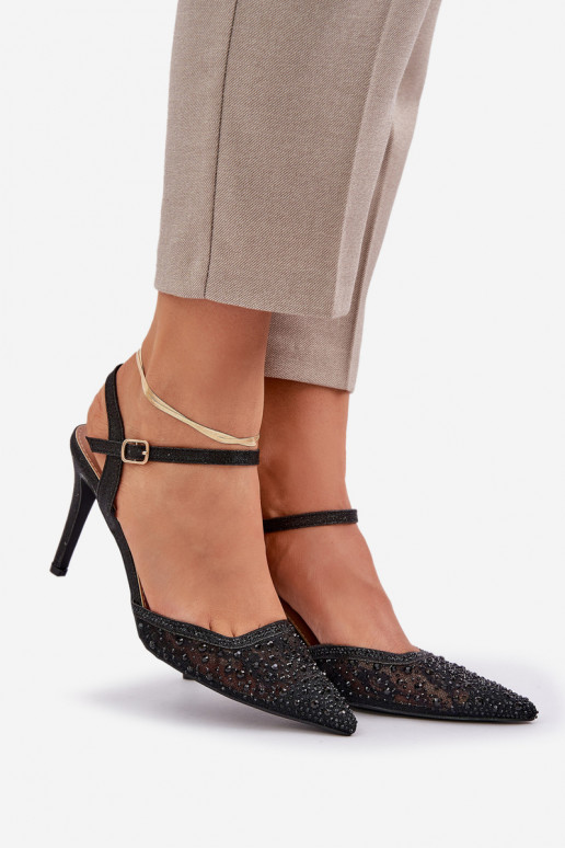 Dekoruotos aukštakulniai bateliai su atviru kulnu juodos spalvos Įjungtanadra