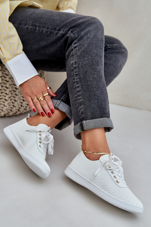 Moteriški ažūriniai suvarstomi sportbačiai dramblio kaulo spalvos Carinel