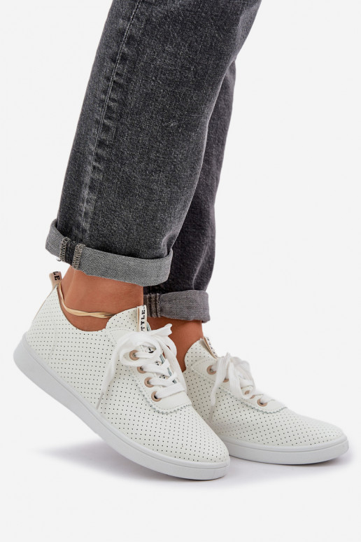 Moteriški ažūriniai suvarstomi sportbačiai dramblio kaulo spalvos Carinel