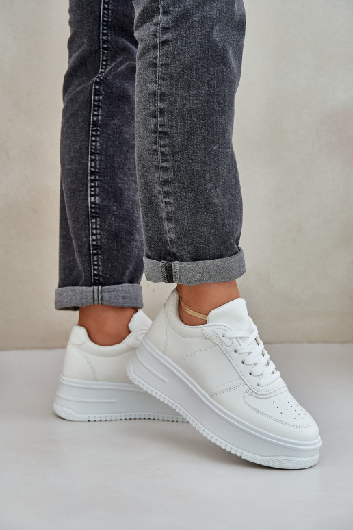 Klasikiniai sportbačiai iš eko odos su platforma baltos spalvos Dorreia