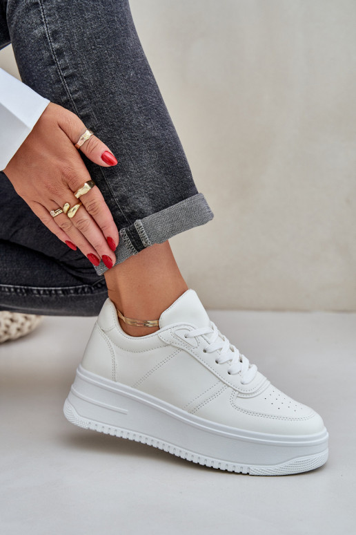 Klasikiniai sportbačiai iš eko odos su platforma baltos spalvos Dorreia