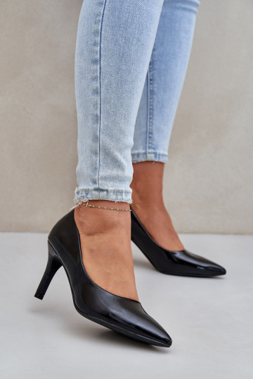 aukštakulniai bateliai Z su lako efektuj Eko Skóry juodos spalvos Sanalitia 2