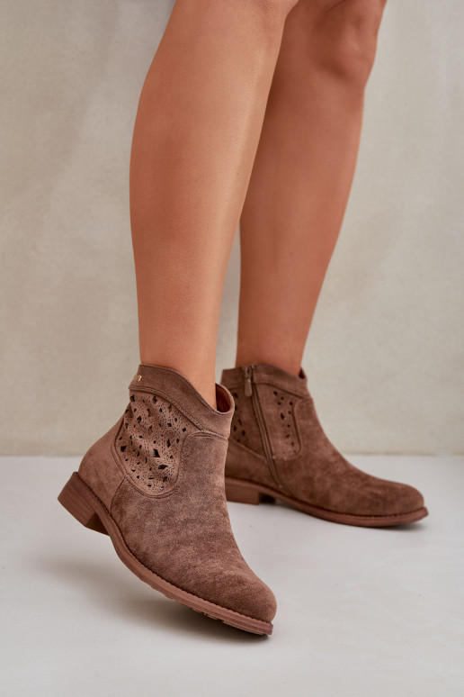 Ažūriniai aulinukai Moteriškas su plačiais kulniukais S.Barski HY51-113 rudos spalvos