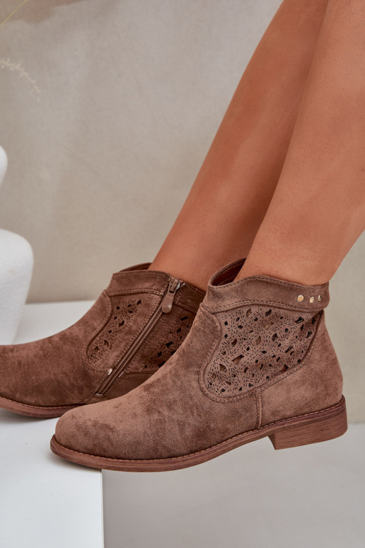 Ažūriniai aulinukai Moteriškas su plačiais kulniukais S.Barski HY51-113 rudos spalvos