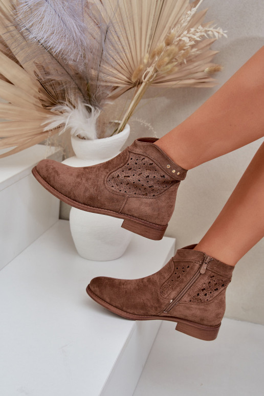 Ažūriniai aulinukai Moteriškas su plačiais kulniukais S.Barski HY51-113 rudos spalvos