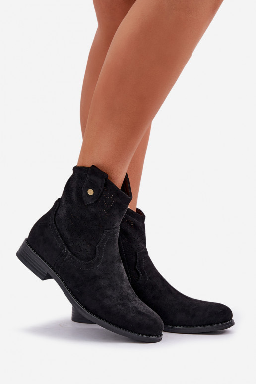 Ažūriniai aulinukai su plačiais kulniukais S.Barski HY51-063 juodos spalvos