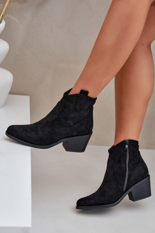 kaubojiško stiliaus aulinukai Į Pilį Eko Ažūrinės zomšinės S.Barski HY51-061 juodos spalvos