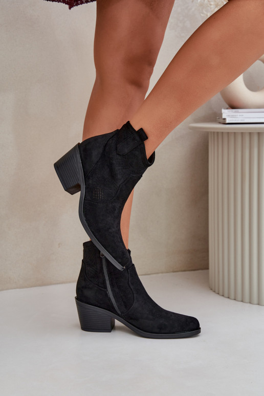 kaubojiško stiliaus aulinukai Į Pilį Eko Ažūrinės zomšinės S.Barski HY51-061 juodos spalvos