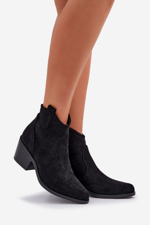 kaubojiško stiliaus aulinukai Į Pilį Eko Ažūrinės zomšinės S.Barski HY51-061 juodos spalvos