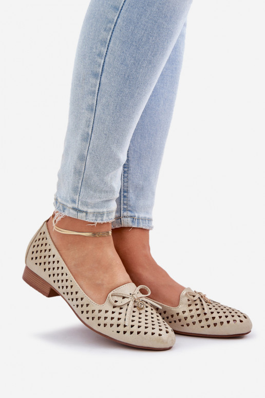 Ažūrinės balerinos su kaspinais Eko Oda aukso spalvos Relabra