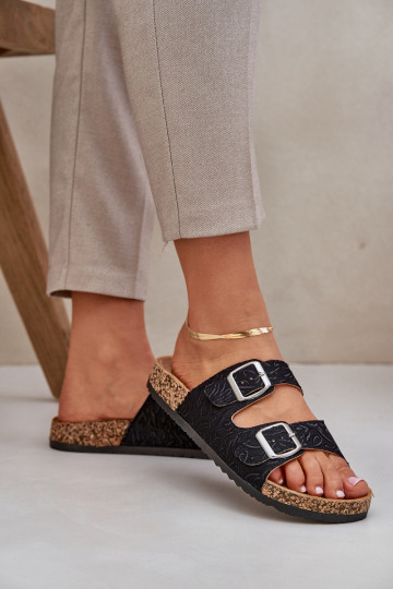  Šlepetės Ant kamštinio pado su sagtimis juodos spalvos Atera 2