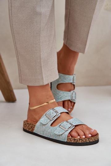  Šlepetės Ant kamštinio pado su sagtimis mėtinės spalvos Atera