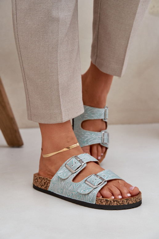 Šlepetės Ant kamštinio pado su sagtimis mėtinės spalvos Atera  Šlepetės Ant kamštinio pado su sagtimis mėtinės spalvos Atera