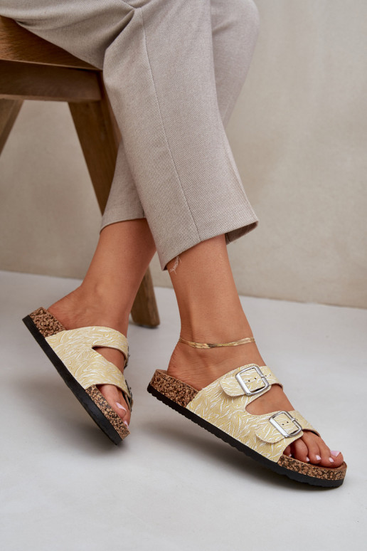  Šlepetės Ant kamštinio pado su sagtimis geltonos spalvos Atera