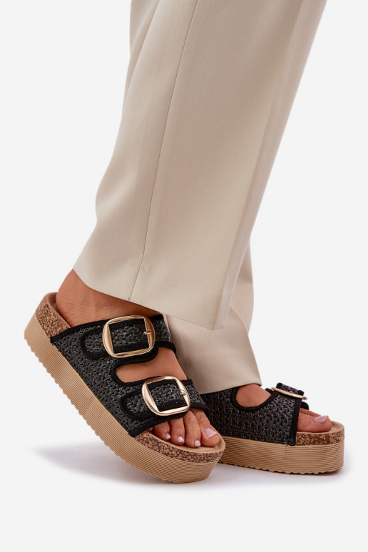 Šlepetės Su Braid I su sagtimismi su platforma juodos spalvos Aralissea