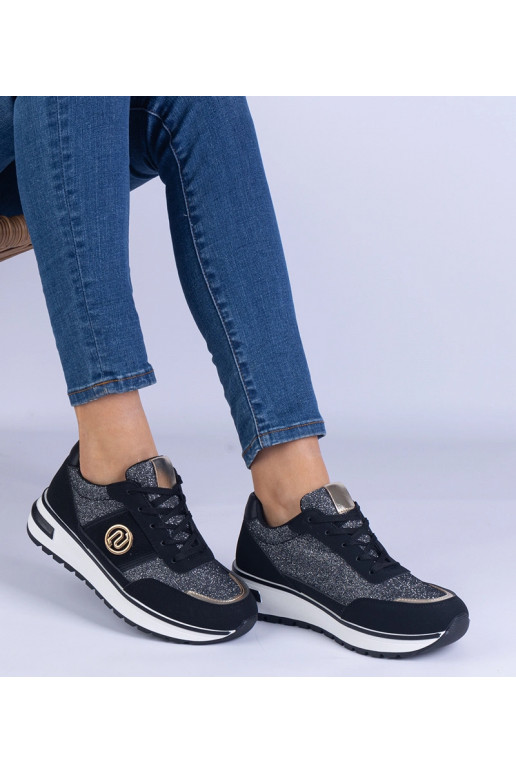 Juodi blizgantys sportbačiai su aukso...