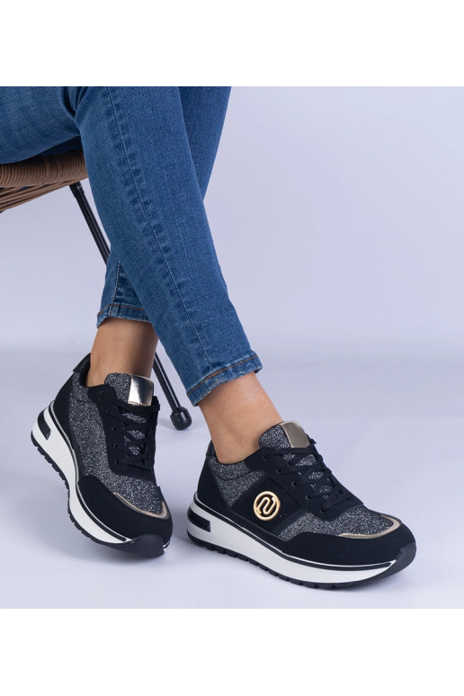 Juodi blizgantys sportbačiai su aukso...