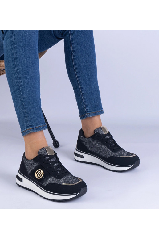 Juodi blizgantys sportbačiai su aukso...