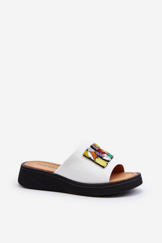 Odinės šlepetės Moteriškas su ornamentais baltos spalvos Asames