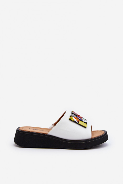 Odinės šlepetės Moteriškas su ornamentais baltos spalvos Asames