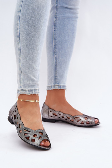 Ažūrinės balerinos Z Odkrytymi Palcami sidabro spalvos Calgis 2