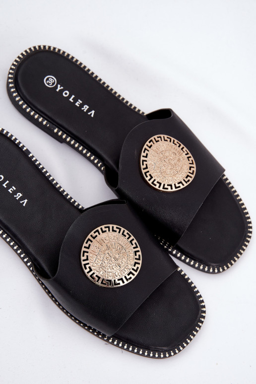 Eko Odinės šlepetės su plačiais kulniukais Z Ozdoba juodos spalvos Tatereia