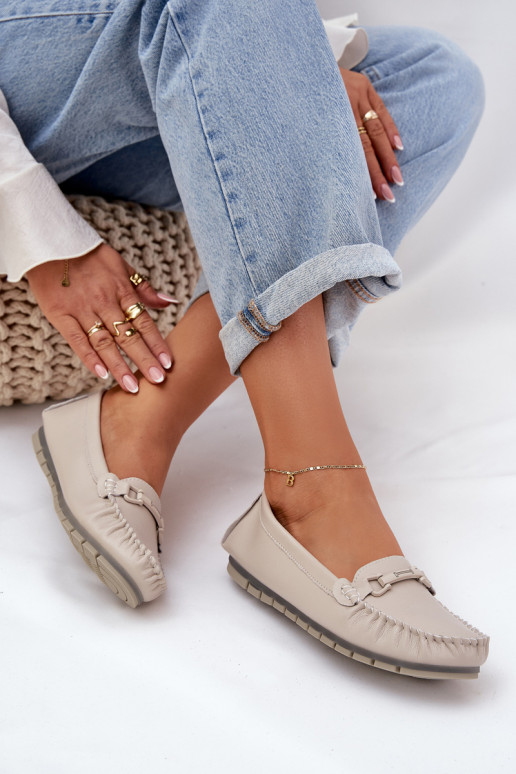 lygiapadžiai Oda Mokasinai su ornamentais S.Barski LR51-547 smėlio spalvos