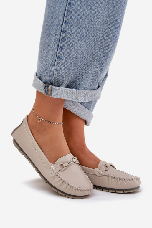lygiapadžiai Oda Mokasinai su ornamentais S.Barski LR51-547 smėlio spalvos