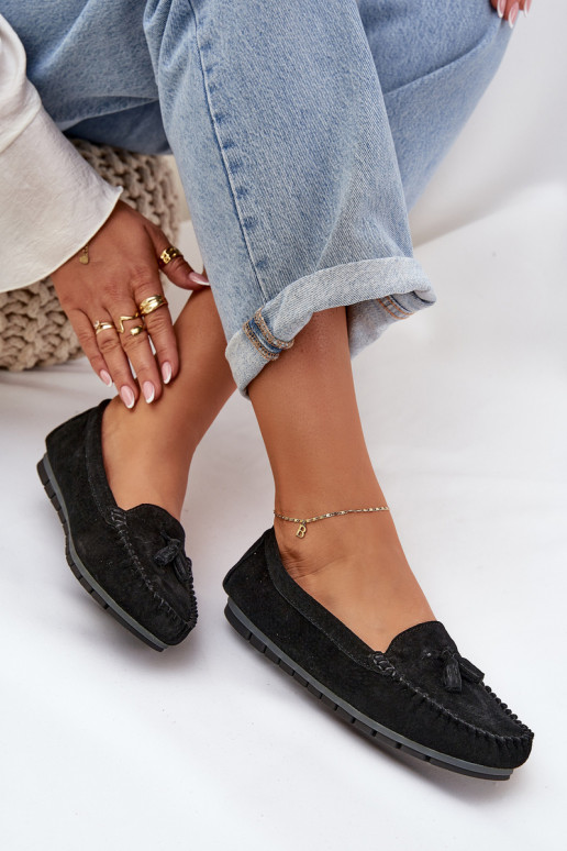 Moteriškas butas Klasikiniai zomšiniai mokasinai S.Barski LR51-548 juodos spalvos