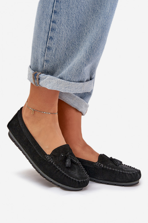 Moteriškas butas Klasikiniai zomšiniai mokasinai S.Barski LR51-548 juodos spalvos