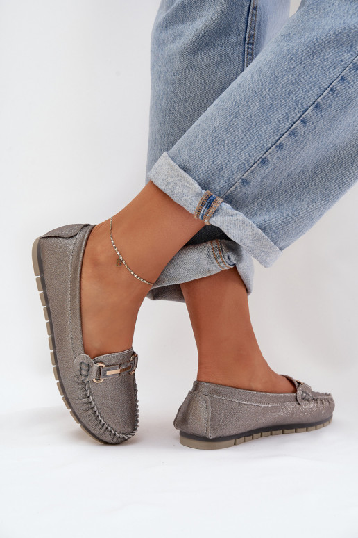 su blizgesiu lygiapadžiai Mokasinai Pagaminta iš natūralios odos D&A LR51-546 sidabro spalvos