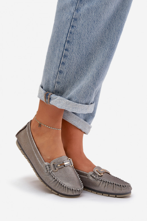 su blizgesiu lygiapadžiai Mokasinai Pagaminta iš natūralios odos D&A LR51-546 sidabro spalvos