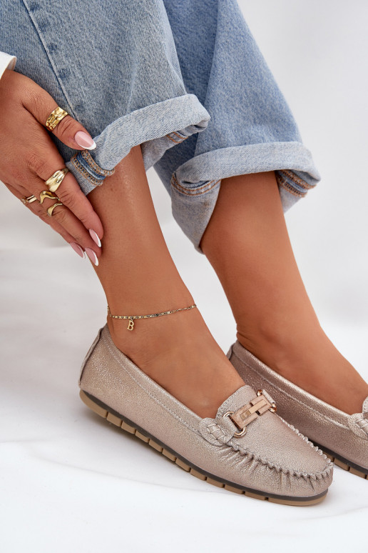 su blizgesiu lygiapadžiai Mokasinai Pagaminta iš natūralios odos D&A LR51-546 aukso spalvos