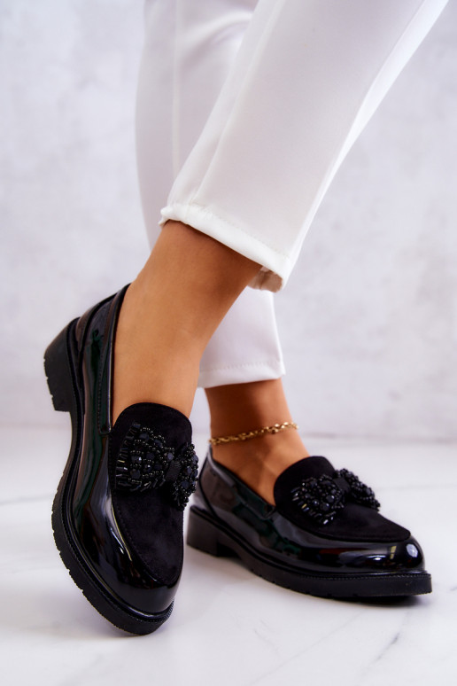 Elegantiško stiliaus Lakuoti mokasinai Loaferiai juodos spalvos Belize
