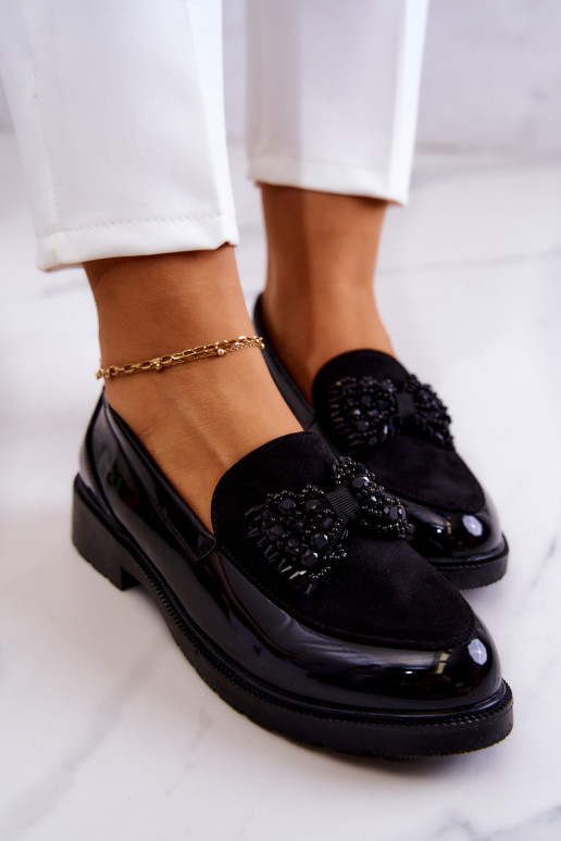 Elegantiško stiliaus Lakuoti mokasinai Loaferiai juodos spalvos Belize