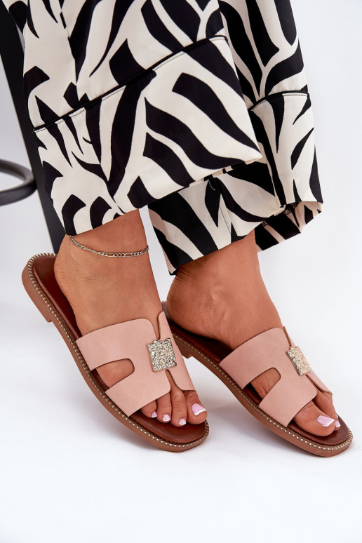 lygiapadžiai Šlepetės Su išpjovomis Ir Dekoracija rožinės spalvos Bohalis