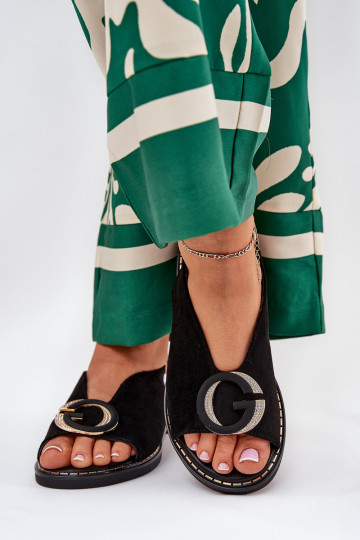 Lygiapadės basutės su ornamentais juodos spalvos Haliones 2