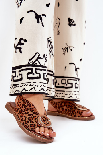 Lygiapadės basutės su ornamentais su leopardo kailio raštais rudos spalvos Haliones 2