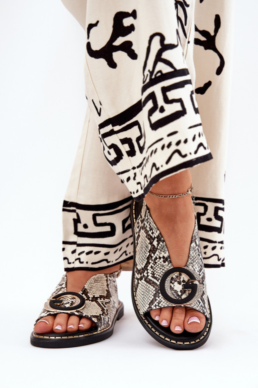 Lygiapadės basutės su ornamentais gyvatės raštais smėlio spalvos-rudos spalvos Haliones