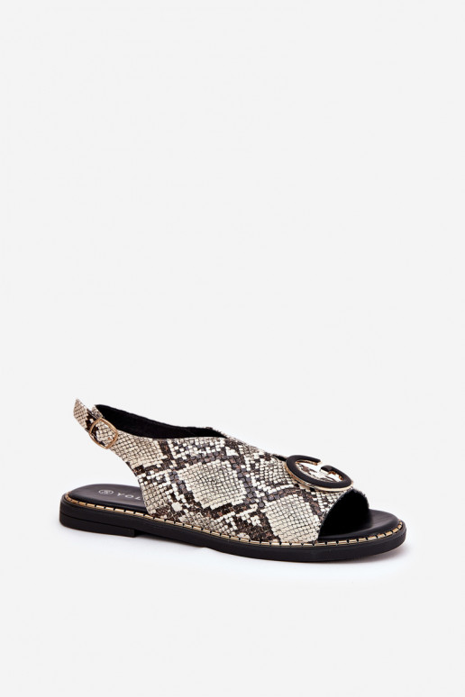 Lygiapadės basutės su ornamentais gyvatės raštais smėlio spalvos-rudos spalvos Haliones