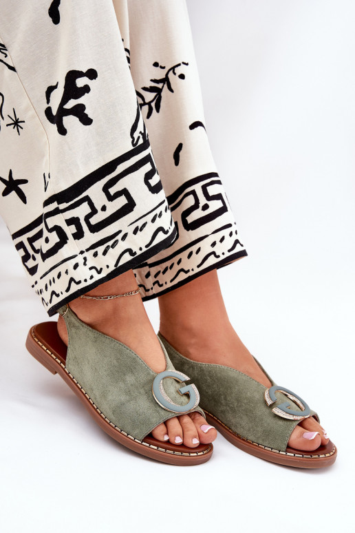 Lygiapadės basutės su ornamentais žalios spalvos Haliones