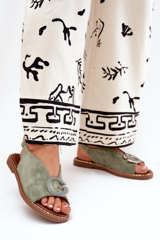 Lygiapadės basutės su ornamentais žalios spalvos Haliones