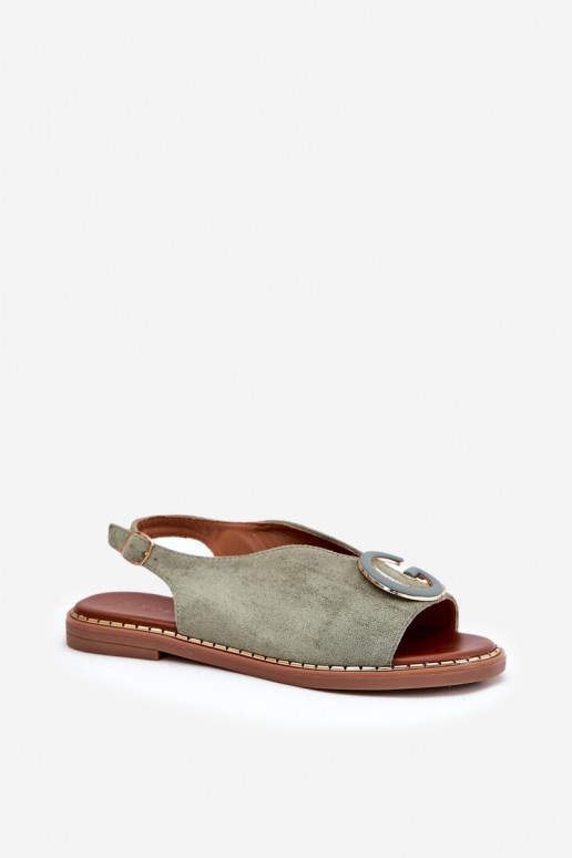 Lygiapadės basutės su ornamentais žalios spalvos Haliones